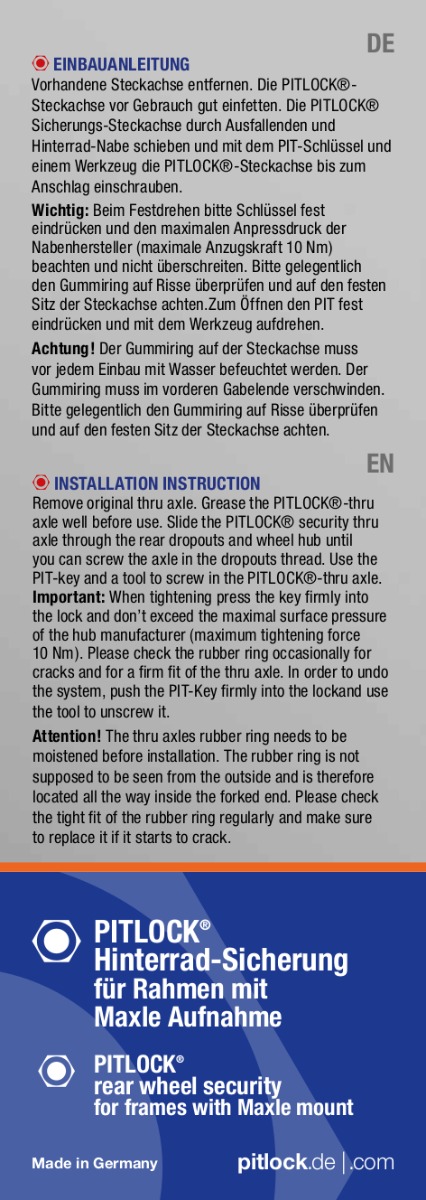 PITLOCK - security technology since 1994 Closure for solid axle: circlip,  level washer, Teflon washer, coded nut