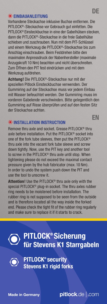 PITLOCK - security technology since 1994 Closure for solid axle: circlip,  level washer, Teflon washer, coded nut