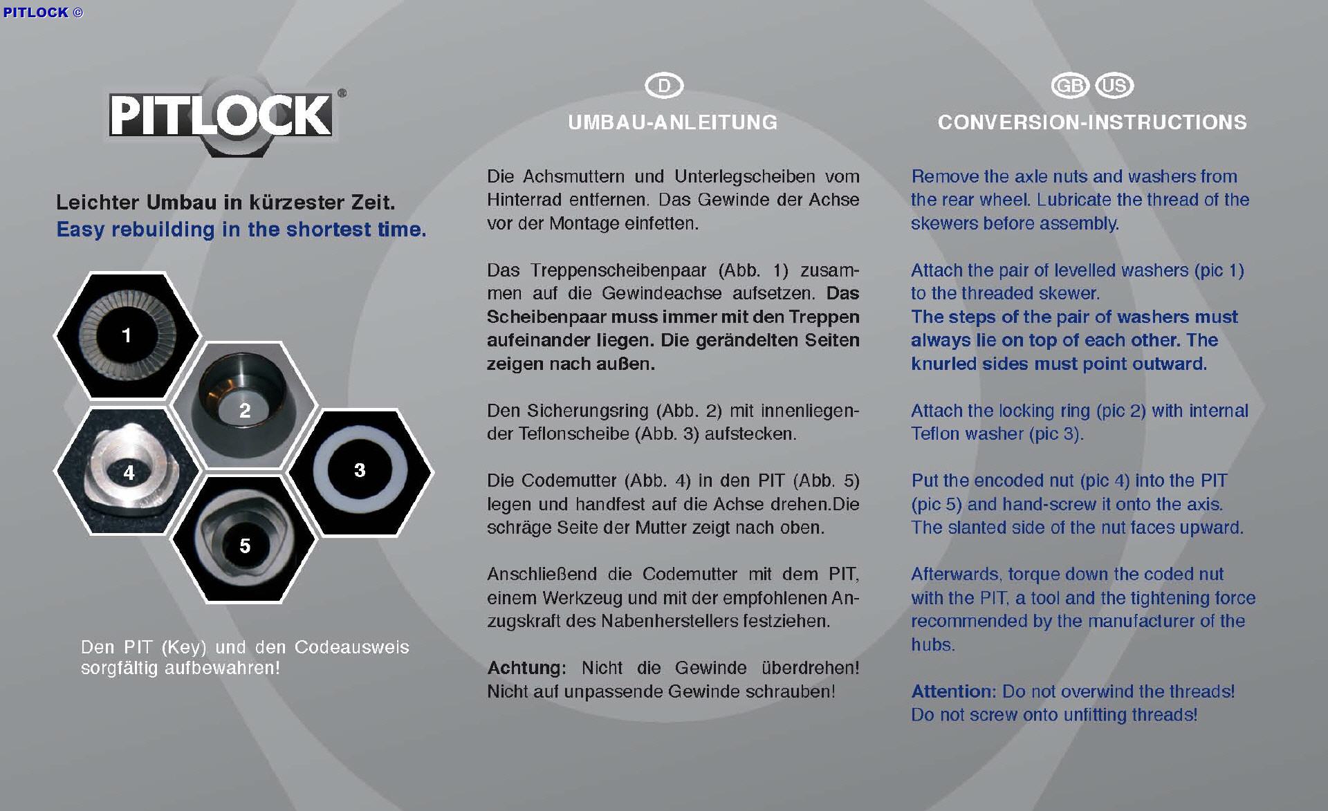 PITLOCK - security technology since 1994 Closure for solid axle: circlip,  level washer, Teflon washer, coded nut